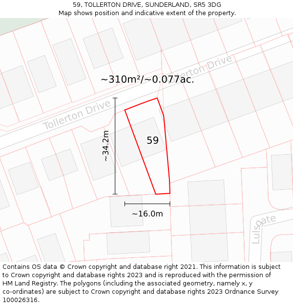 59, TOLLERTON DRIVE, SUNDERLAND, SR5 3DG: Plot and title map