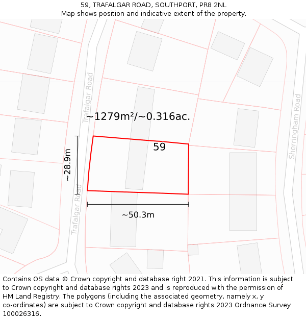 59, TRAFALGAR ROAD, SOUTHPORT, PR8 2NL: Plot and title map