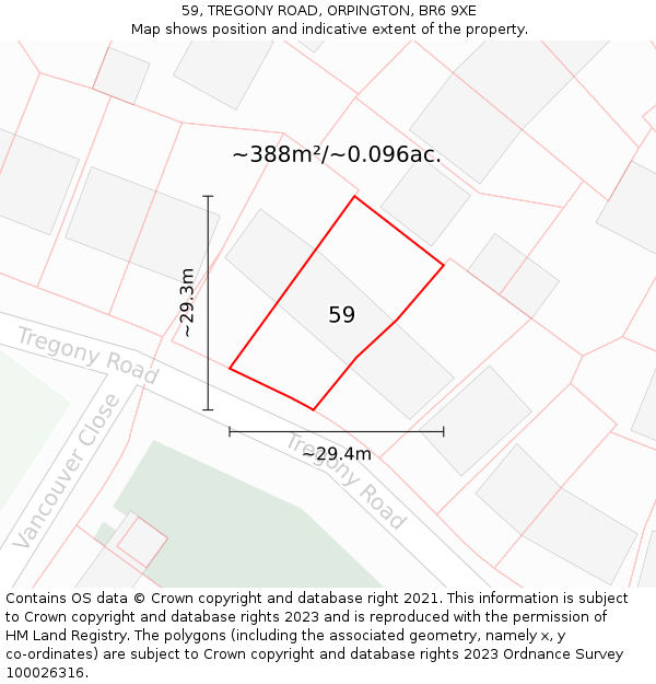 59, TREGONY ROAD, ORPINGTON, BR6 9XE: Plot and title map