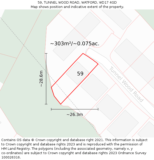 59, TUNNEL WOOD ROAD, WATFORD, WD17 4GD: Plot and title map