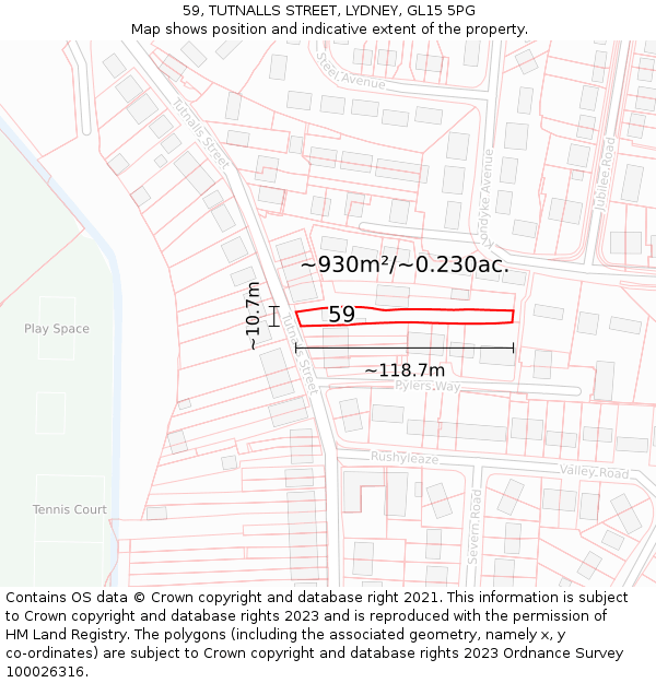 59, TUTNALLS STREET, LYDNEY, GL15 5PG: Plot and title map