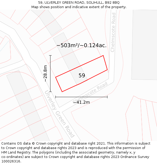 59, ULVERLEY GREEN ROAD, SOLIHULL, B92 8BQ: Plot and title map