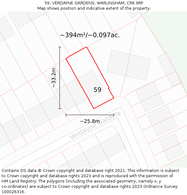 59, VERDAYNE GARDENS, WARLINGHAM, CR6 9RP: Plot and title map