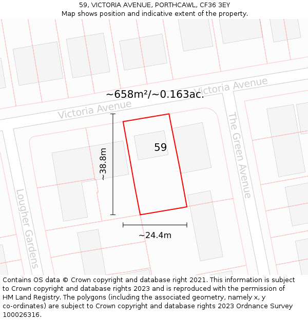 59, VICTORIA AVENUE, PORTHCAWL, CF36 3EY: Plot and title map