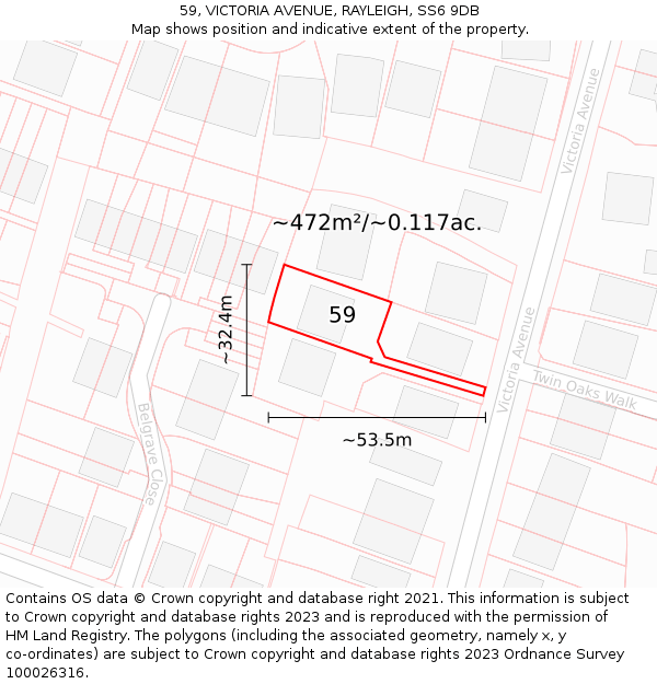 59, VICTORIA AVENUE, RAYLEIGH, SS6 9DB: Plot and title map