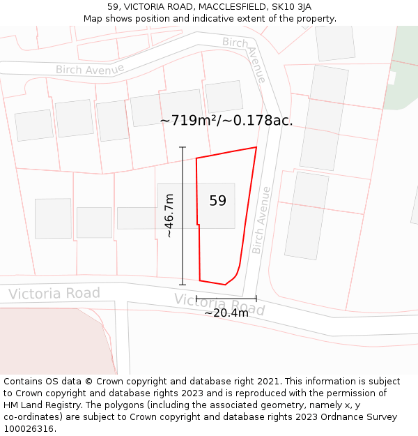 59, VICTORIA ROAD, MACCLESFIELD, SK10 3JA: Plot and title map