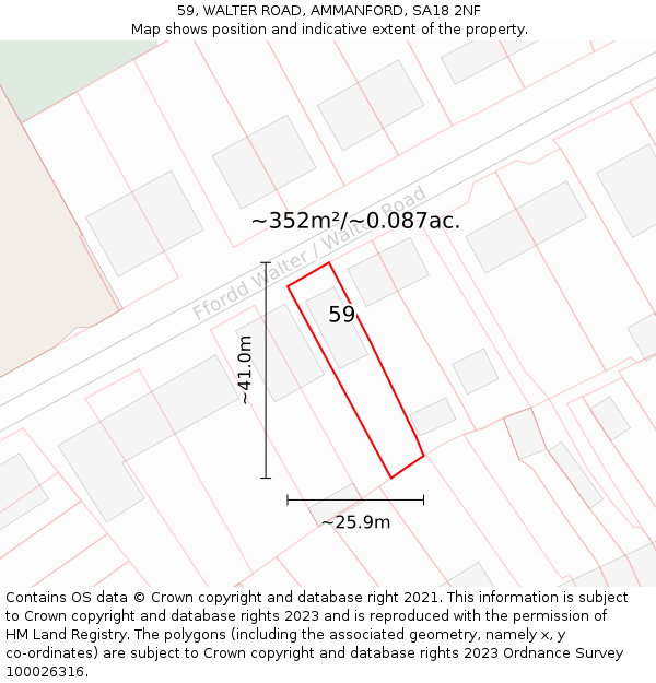 59, WALTER ROAD, AMMANFORD, SA18 2NF: Plot and title map