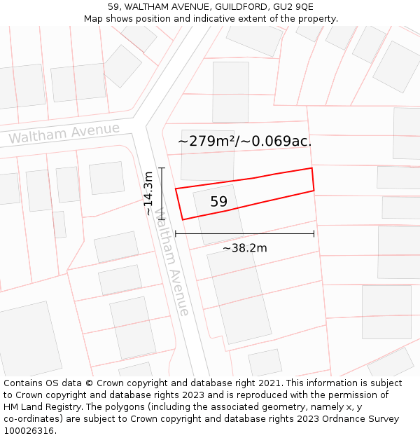 59, WALTHAM AVENUE, GUILDFORD, GU2 9QE: Plot and title map