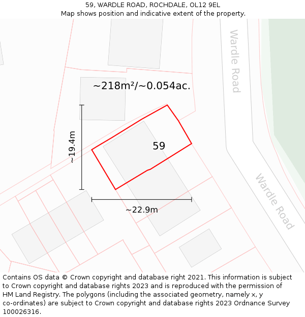 59, WARDLE ROAD, ROCHDALE, OL12 9EL: Plot and title map