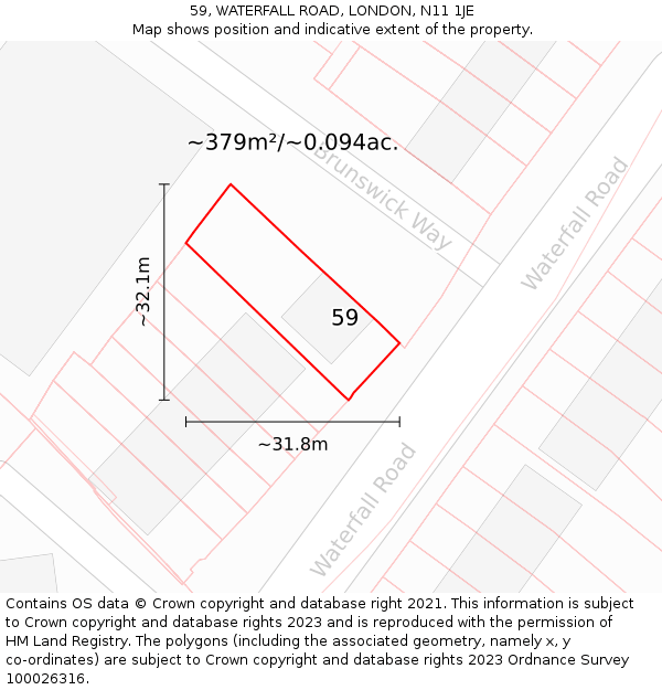 59, WATERFALL ROAD, LONDON, N11 1JE: Plot and title map