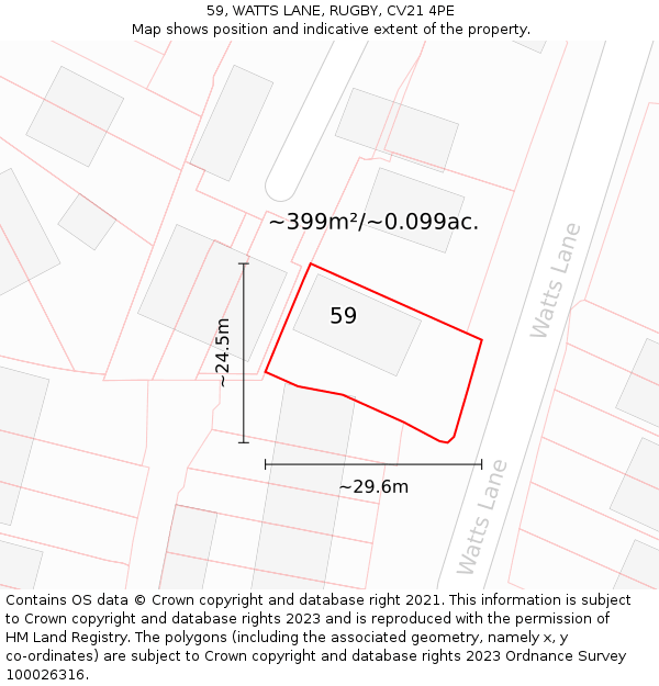 59, WATTS LANE, RUGBY, CV21 4PE: Plot and title map