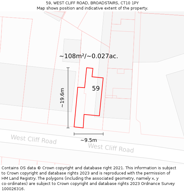 59, WEST CLIFF ROAD, BROADSTAIRS, CT10 1PY: Plot and title map