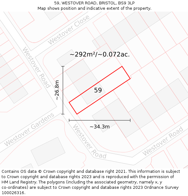 59, WESTOVER ROAD, BRISTOL, BS9 3LP: Plot and title map