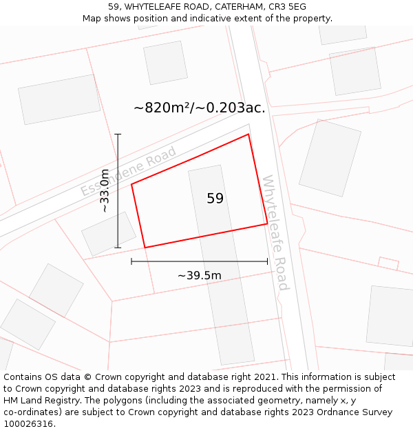 59, WHYTELEAFE ROAD, CATERHAM, CR3 5EG: Plot and title map