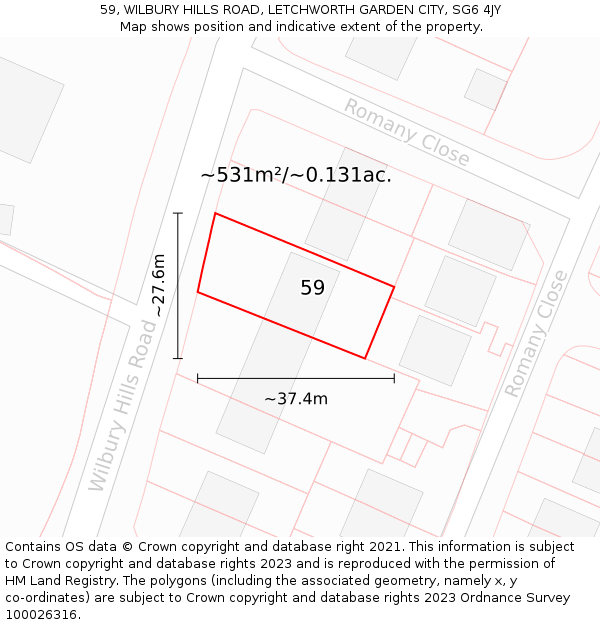 59, WILBURY HILLS ROAD, LETCHWORTH GARDEN CITY, SG6 4JY: Plot and title map