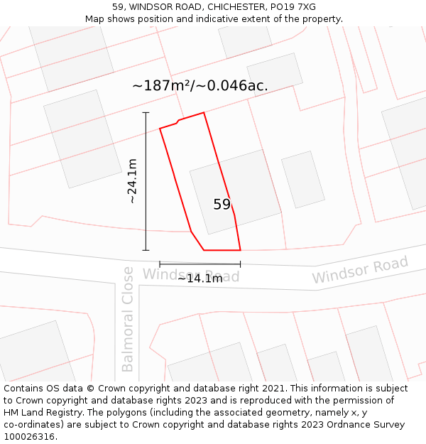 59, WINDSOR ROAD, CHICHESTER, PO19 7XG: Plot and title map