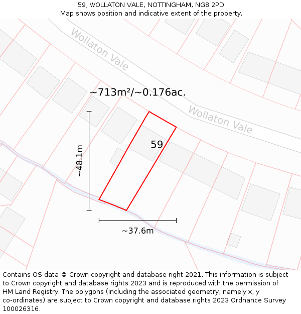 59, WOLLATON VALE, NOTTINGHAM, NG8 2PD: Plot and title map