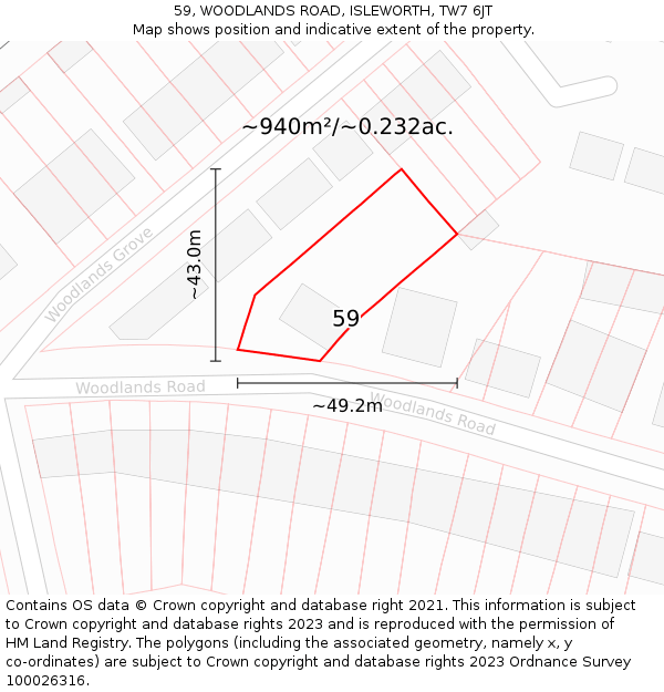 59, WOODLANDS ROAD, ISLEWORTH, TW7 6JT: Plot and title map