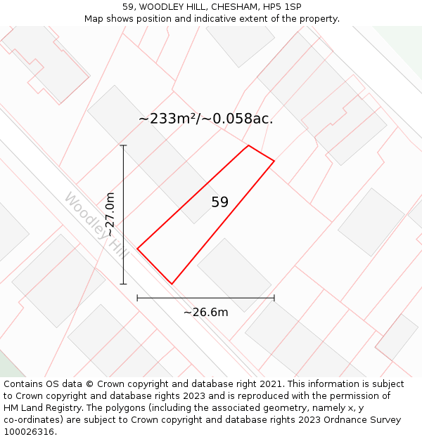 59, WOODLEY HILL, CHESHAM, HP5 1SP: Plot and title map