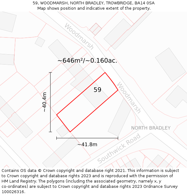 59, WOODMARSH, NORTH BRADLEY, TROWBRIDGE, BA14 0SA: Plot and title map