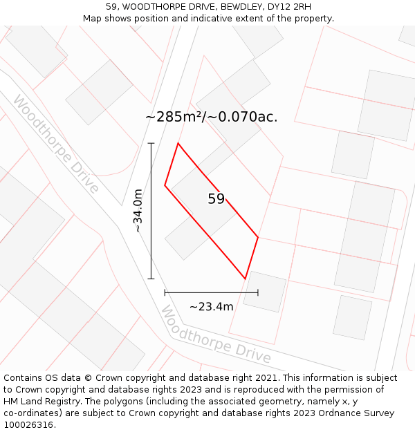 59, WOODTHORPE DRIVE, BEWDLEY, DY12 2RH: Plot and title map