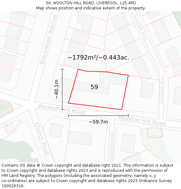 59, WOOLTON HILL ROAD, LIVERPOOL, L25 4RD: Plot and title map