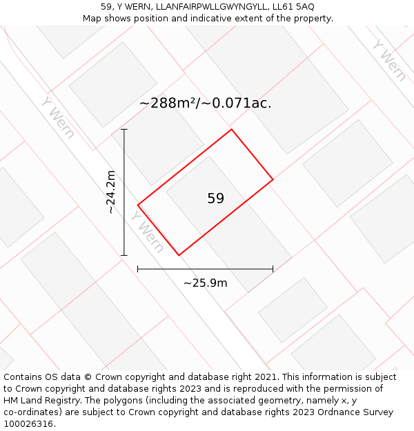 59, Y WERN, LLANFAIRPWLLGWYNGYLL, LL61 5AQ: Plot and title map