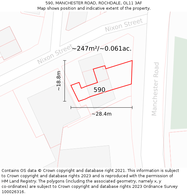 590, MANCHESTER ROAD, ROCHDALE, OL11 3AF: Plot and title map