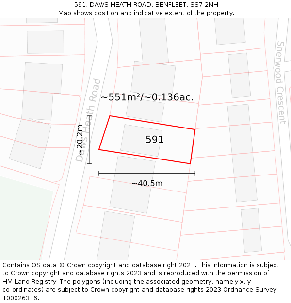 591, DAWS HEATH ROAD, BENFLEET, SS7 2NH: Plot and title map