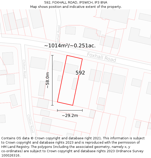 592, FOXHALL ROAD, IPSWICH, IP3 8NA: Plot and title map