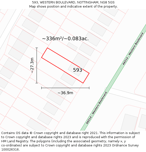593, WESTERN BOULEVARD, NOTTINGHAM, NG8 5GS: Plot and title map