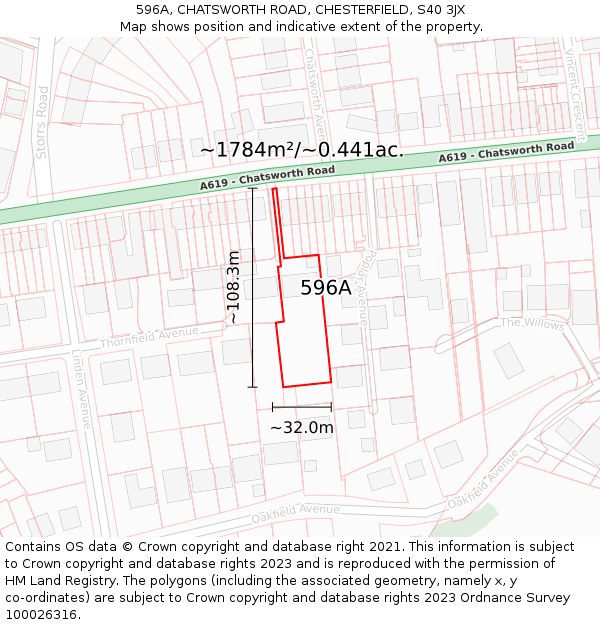 596A, CHATSWORTH ROAD, CHESTERFIELD, S40 3JX: Plot and title map