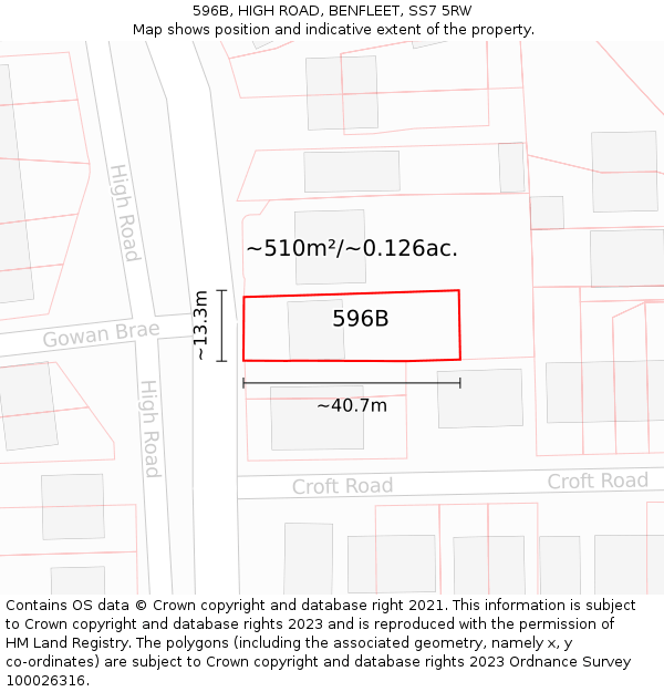 596B, HIGH ROAD, BENFLEET, SS7 5RW: Plot and title map