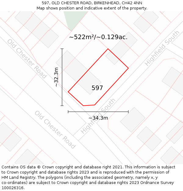 597, OLD CHESTER ROAD, BIRKENHEAD, CH42 4NN: Plot and title map