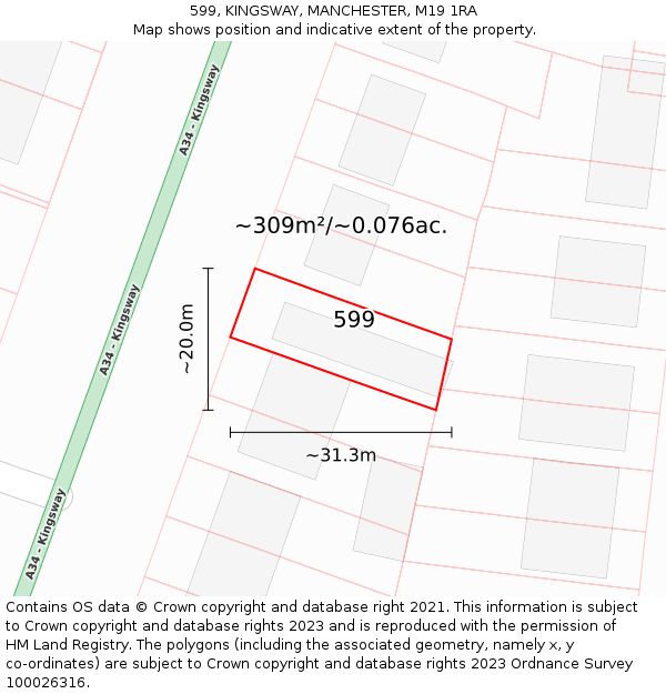 599, KINGSWAY, MANCHESTER, M19 1RA: Plot and title map