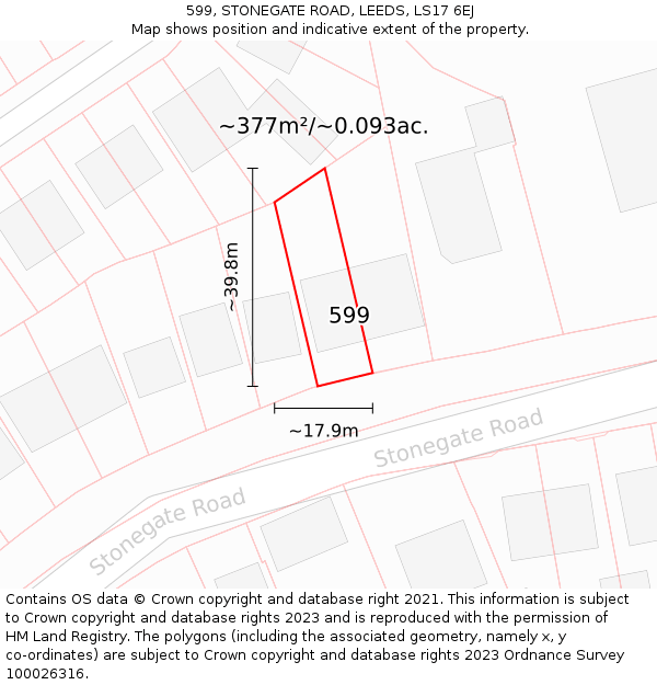 599, STONEGATE ROAD, LEEDS, LS17 6EJ: Plot and title map