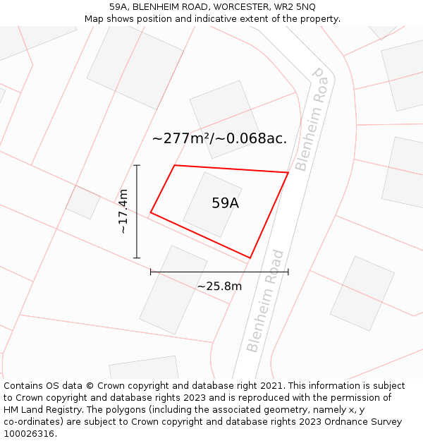 59A, BLENHEIM ROAD, WORCESTER, WR2 5NQ: Plot and title map