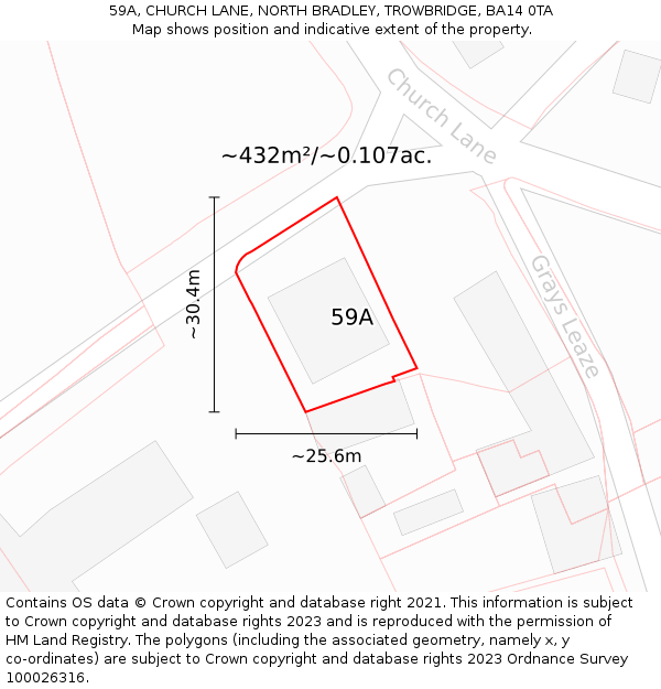 59A, CHURCH LANE, NORTH BRADLEY, TROWBRIDGE, BA14 0TA: Plot and title map