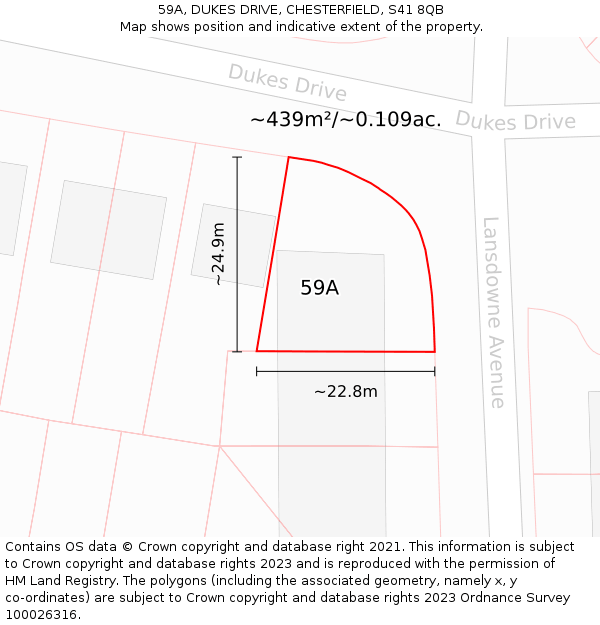59A, DUKES DRIVE, CHESTERFIELD, S41 8QB: Plot and title map