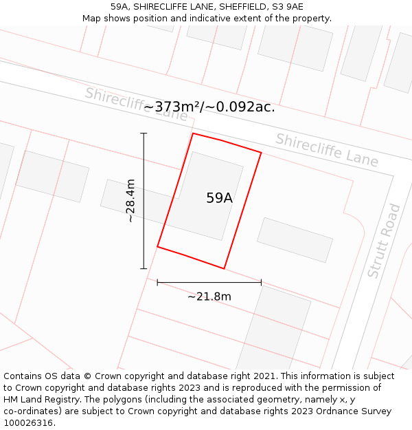 59A, SHIRECLIFFE LANE, SHEFFIELD, S3 9AE: Plot and title map