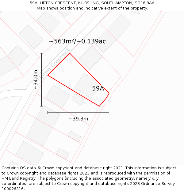 59A, UPTON CRESCENT, NURSLING, SOUTHAMPTON, SO16 8AA: Plot and title map
