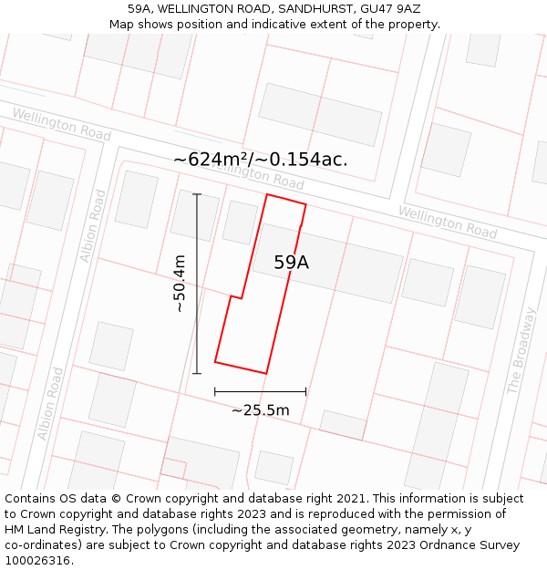 59A, WELLINGTON ROAD, SANDHURST, GU47 9AZ: Plot and title map