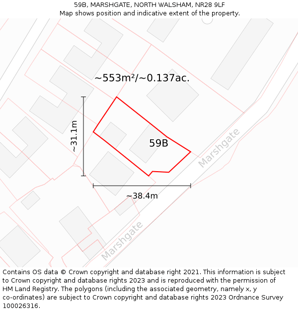 59B, MARSHGATE, NORTH WALSHAM, NR28 9LF: Plot and title map