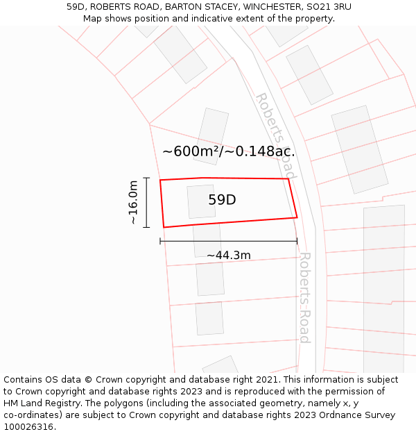 59D, ROBERTS ROAD, BARTON STACEY, WINCHESTER, SO21 3RU: Plot and title map