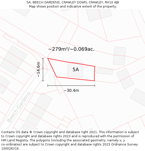 5A, BEECH GARDENS, CRAWLEY DOWN, CRAWLEY, RH10 4JB: Plot and title map