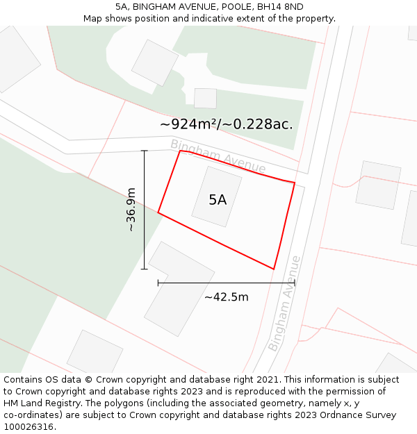 5A, BINGHAM AVENUE, POOLE, BH14 8ND: Plot and title map