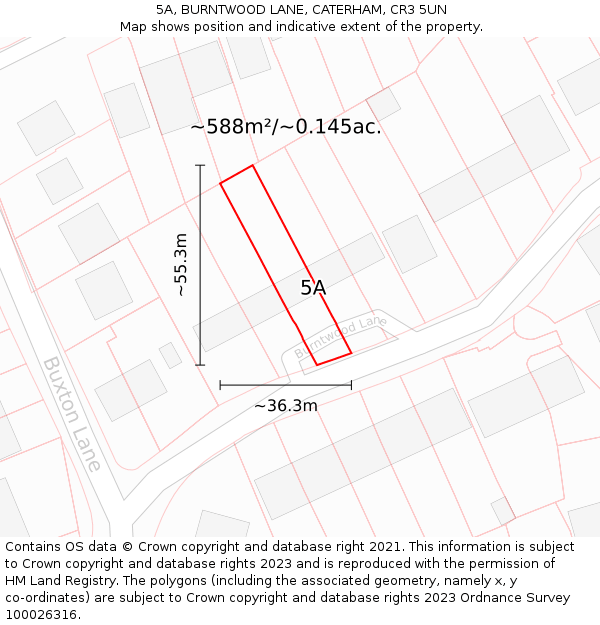 5A, BURNTWOOD LANE, CATERHAM, CR3 5UN: Plot and title map