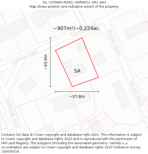 5A, COTMAN ROAD, NORWICH, NR1 4AH: Plot and title map