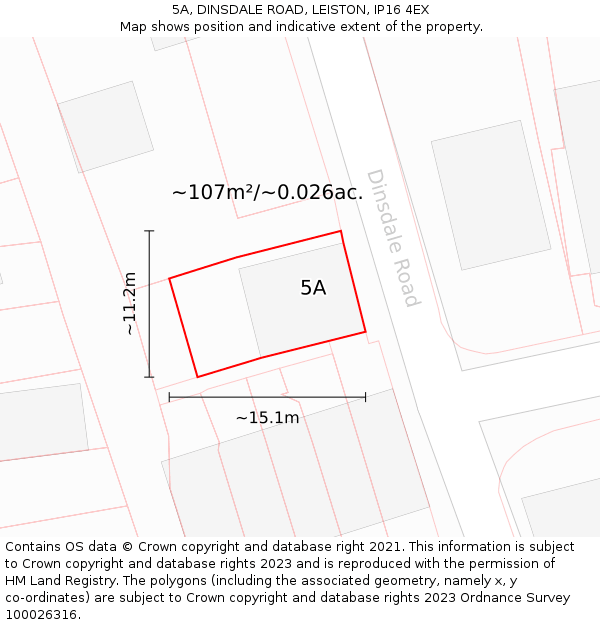 5A, DINSDALE ROAD, LEISTON, IP16 4EX: Plot and title map