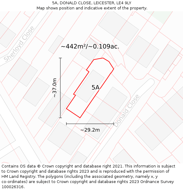5A, DONALD CLOSE, LEICESTER, LE4 9LY: Plot and title map